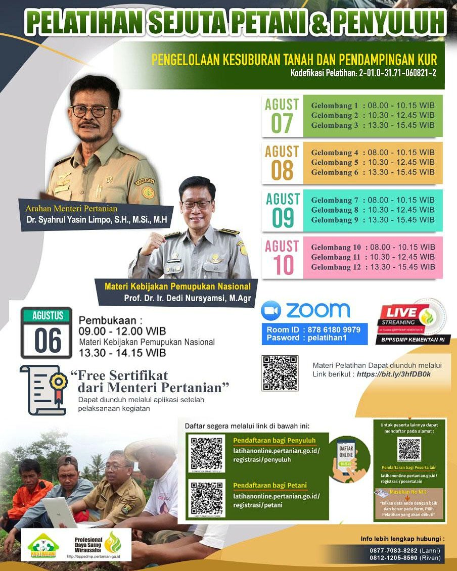 puslatan's tweet photo. Halo #sobattani semua

Sehubungan dengan perpanjangan PPKM Level 4 s.d tanggal 2 Agustus 2021, maka kegiatan yang rencananya dilaksanakan pada tgl 28 Juli – 1 Agustus 2021 ditunda pelaksanaan pada tgl 6 Agustus 2021

Buat yg belum mendaftar masih banyak waktu, yuk segera daftar. https://t.co/JXbTEC9g0t
