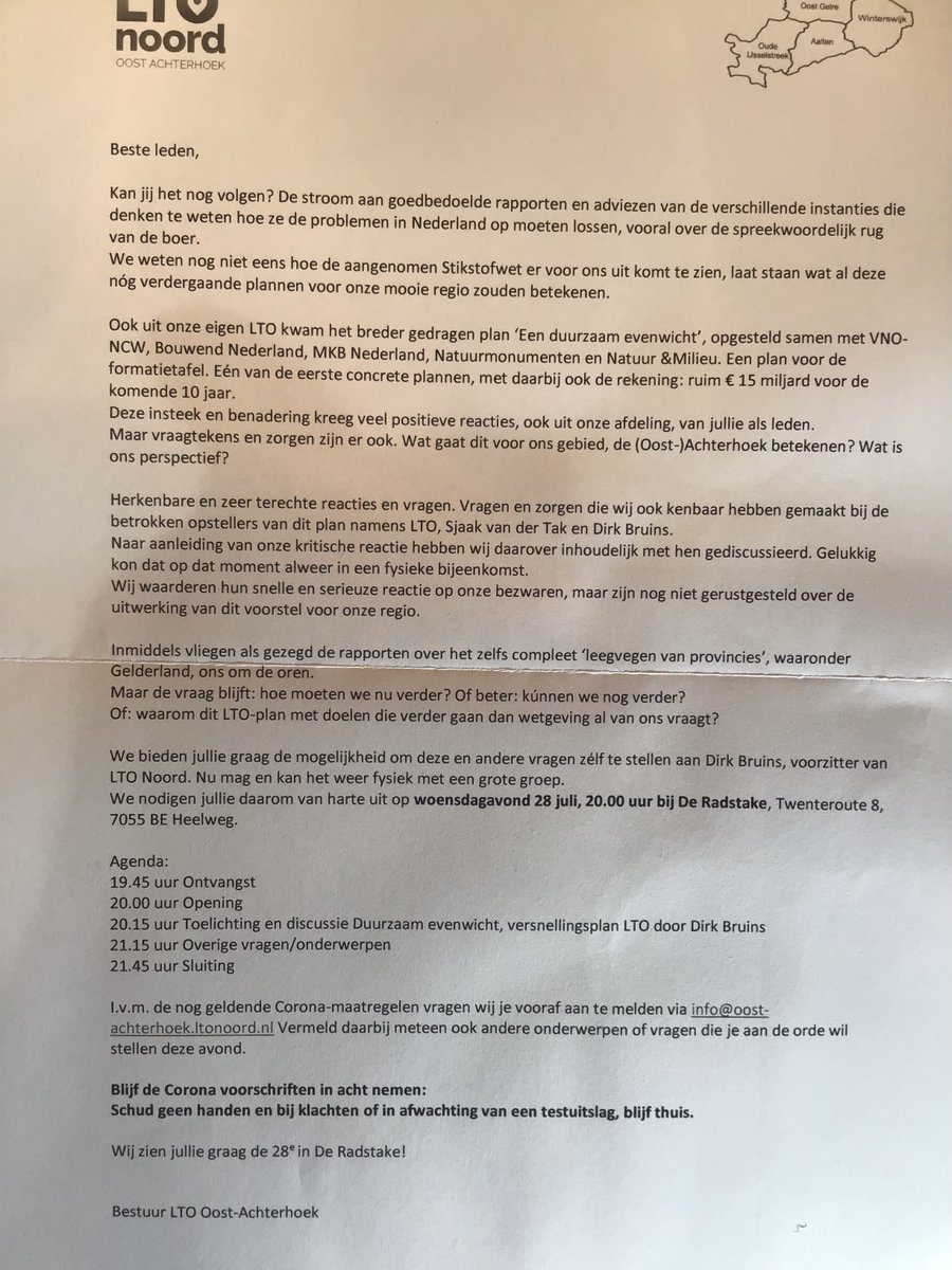Op woensdag 28 juli houden we een ledenavond over stikstof en het plan ‘Een duurzaam evenwicht’, opgesteld door diverse organisaties, o.a. Bouwend Nederland, Natuurmonumenten en LTO. @DirkBruins zal een toelichting geven op dit plan.