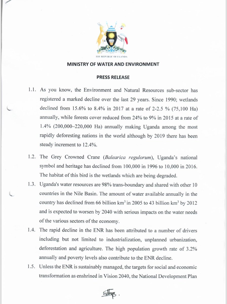 ubctvuganda's tweet photo. STATEMENT | All encroachers on government forest reserves, lakeshores and riverbanks to be evicted and the affected ecosystems restored. Details👇🏽

#UBCUpdates #UBCNews https://t.co/RcSv2kxXZL