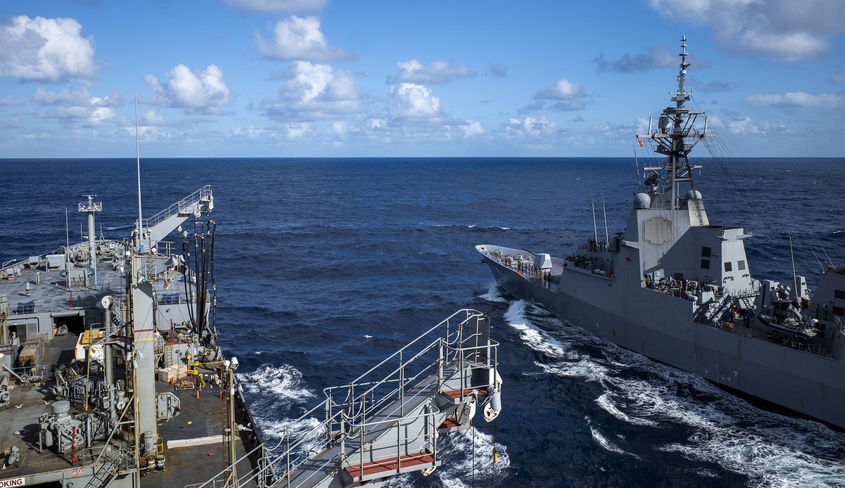 Re-stocked for a #FreeAndOpenIndoPacific 

USNS Rappahannock (T-AO 204) resupplies HMAS Brisbane (DDG 41) during Exercise #TalismanSabre2021. This is the ninth iteration of @TalismanSabre, a large-scale, bilateral military exercise between Australia and the United States.