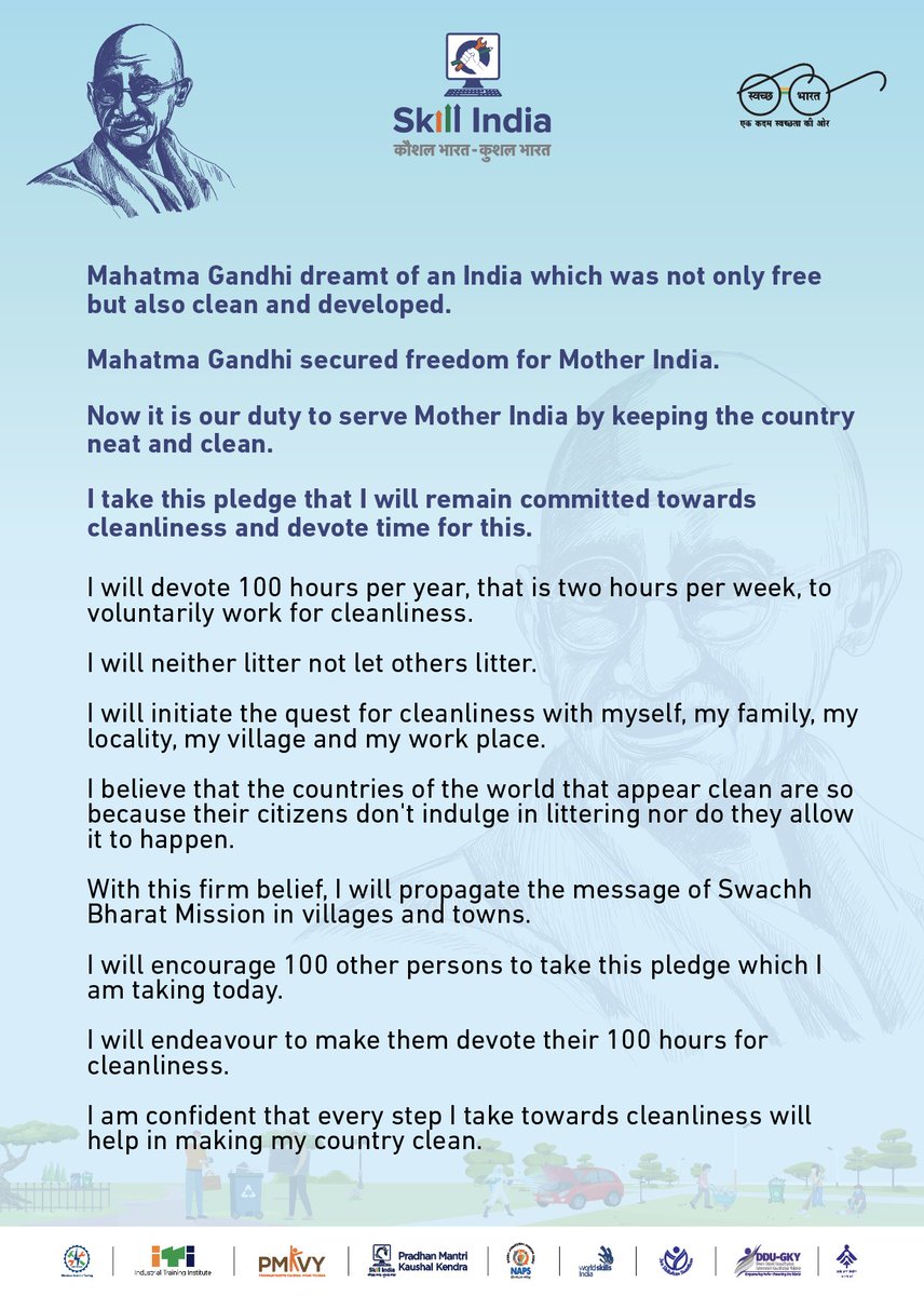 medhaviskills's tweet photo. As we work towards the New India of our dreams, let us all take a pledge to take the right steps towards making India clean!
#SkillSeSwachhata #SwachataPakhwada2021

#SkillIndia #NSDC #PMKVY #Skills #Cleanliness #FightCovid19 #hygieneroutine #MahatmaGandhi https://t.co/Soj64BCRru