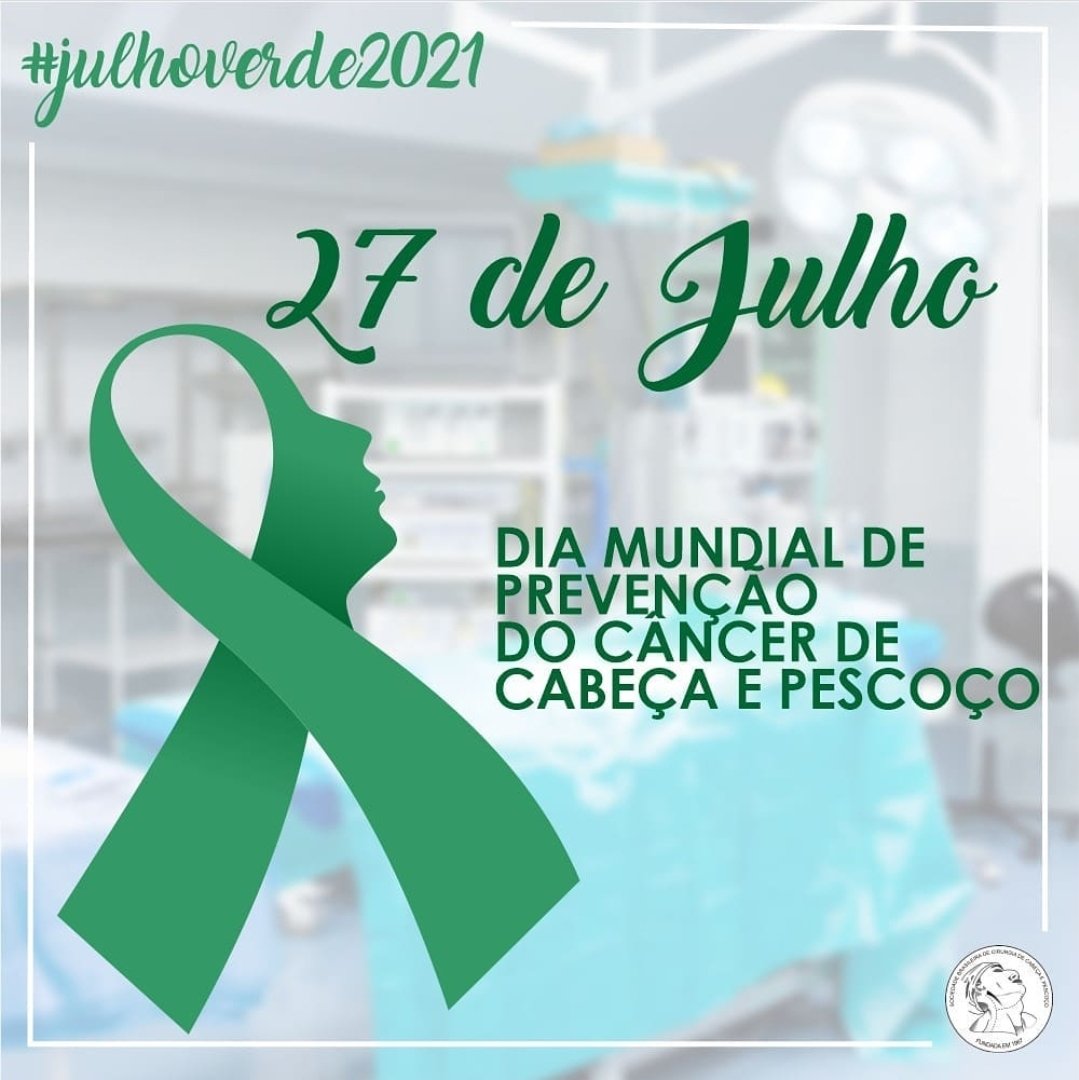 JulhoVerdeRN's tweet photo. Dia 27 de julho é o Dia Mundial de Prevenção do Câncer de Cabeça e Pescoço e, para conscientizar os brasileiros sobre a importância do diagnóstico precoce para a eficácia no tratamento. O objetivo da campanha é chamar atenção para um tumor 
#julhoverde2021 #sbccprn https://t.co/ySTQskWStR