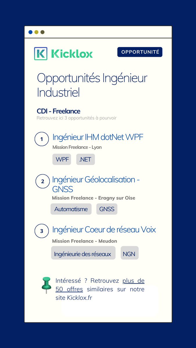 🔔 Offres d'emploi 🔔 - Ingénieur Industriel 💻  Une offre qui vous intéresse ? Accédez à nos offres ici : buff.ly/3zGQuat 

#recherchedemploi #offres #independant #cdi #freelance #ingenieurindustriel #ingenieur #industriel #business #gestion #opportunites