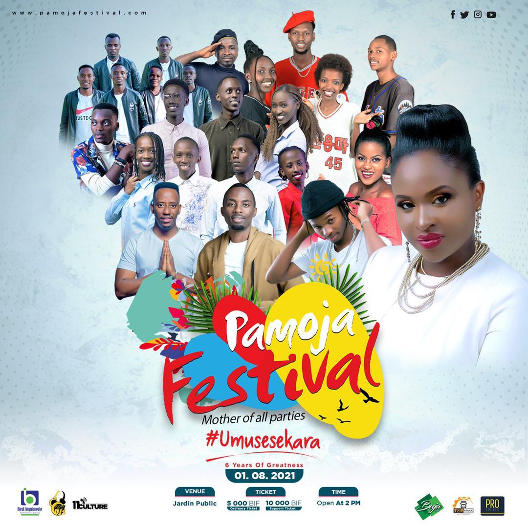 🎉 🎊 C’est la sixième édition de Pamoja Festival à ne pas rater.
C’est ce Dimanche le 1er Août au Jardin Public.
Sous l’atmosphère de chants inspirants le grand festival ouvrira ses portes à 14h pile.
L’entrée est à 5mille Ordinaire et 10 mille Ticket support.
#Umusesekara