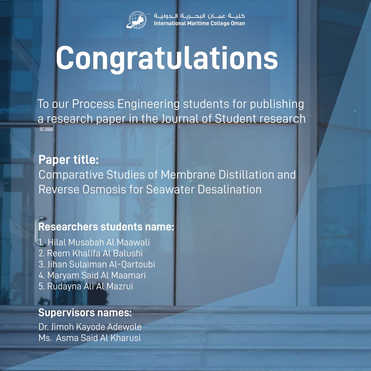 IMCOofficial's tweet photo. Another achievement by the Process Engineering Department :) 

Congratulations!

#process #engineering #process_engineering #oq #asyad #sohar #muscat #imco #imco_students #research https://t.co/j1r0yv0NOM