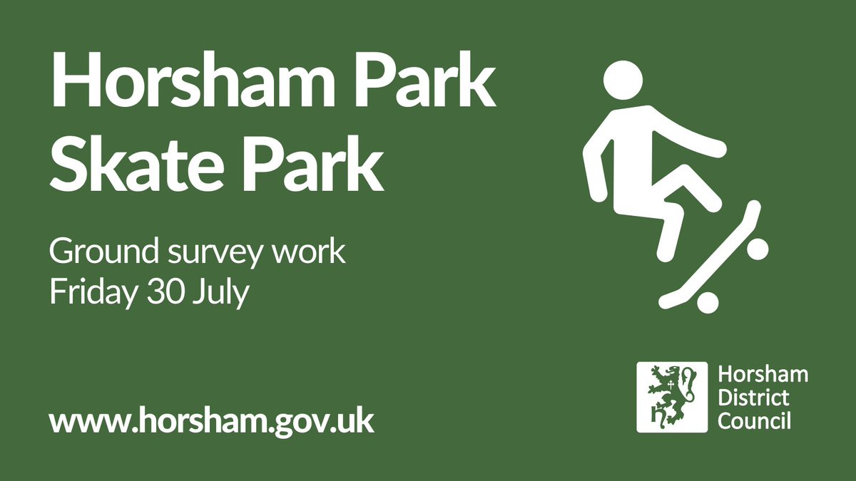 We are carrying out ground survey work at Horsham Skate Park this Friday 30 July.

It would be helpful if skaters can avoid using the skate park until after 3:30pm. Thanks for your cooperation 😊