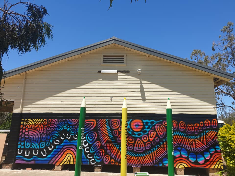Day 6 of 8 of Allan McKenzie Murals. Enjoy the colours! Can't wait until lockdown is over so I can visit all the schools and workplaces I have had to delay. Give me an email or a call if you would like a quote! #staysafe #murals #aboriginalart