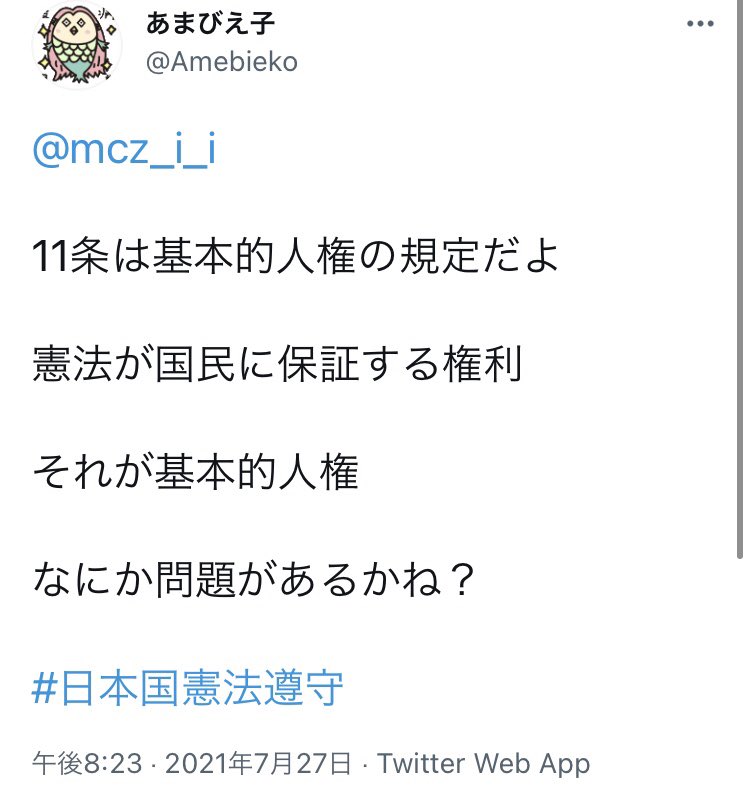 あぃあぃ On Twitter 11条に国民と憲法しか出てこない 何を言ってますか 11条は 基本的人権 についての規定ですよ Https T Co Ll86vroa2n