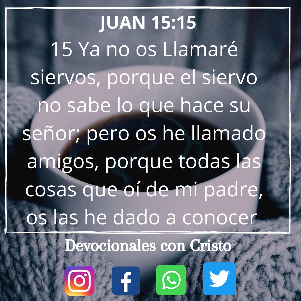 DevocionalesCon's tweet photo. San Juan 15:15 📖
Jesus no da la oportunidad de acercarnos más a el cómo amigos, el dice en su palabra que si somos solo siervos. No tendremos confianza com el, en cambio siendo amigos de el cómo lo fue Abraham obtendremos Victoria, porque vamos de la mano de nuestro creador Amen https://t.co/8hOQcDE3U0