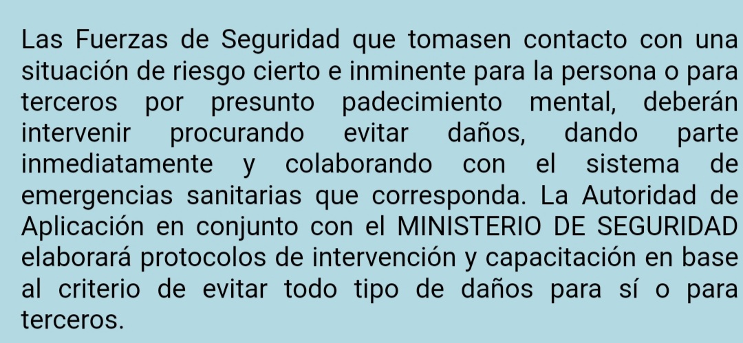 leogorbacz's tweet photo. En momentos de tanta confusión y desinformación, vale ir a la letra de las normas. La reglamentación del art. 20 de la ley nacional de salud mental (Decreto 603/13) prevé el marco de actuación policial en crisis por salud mental, y https://t.co/pEgfobMAKh