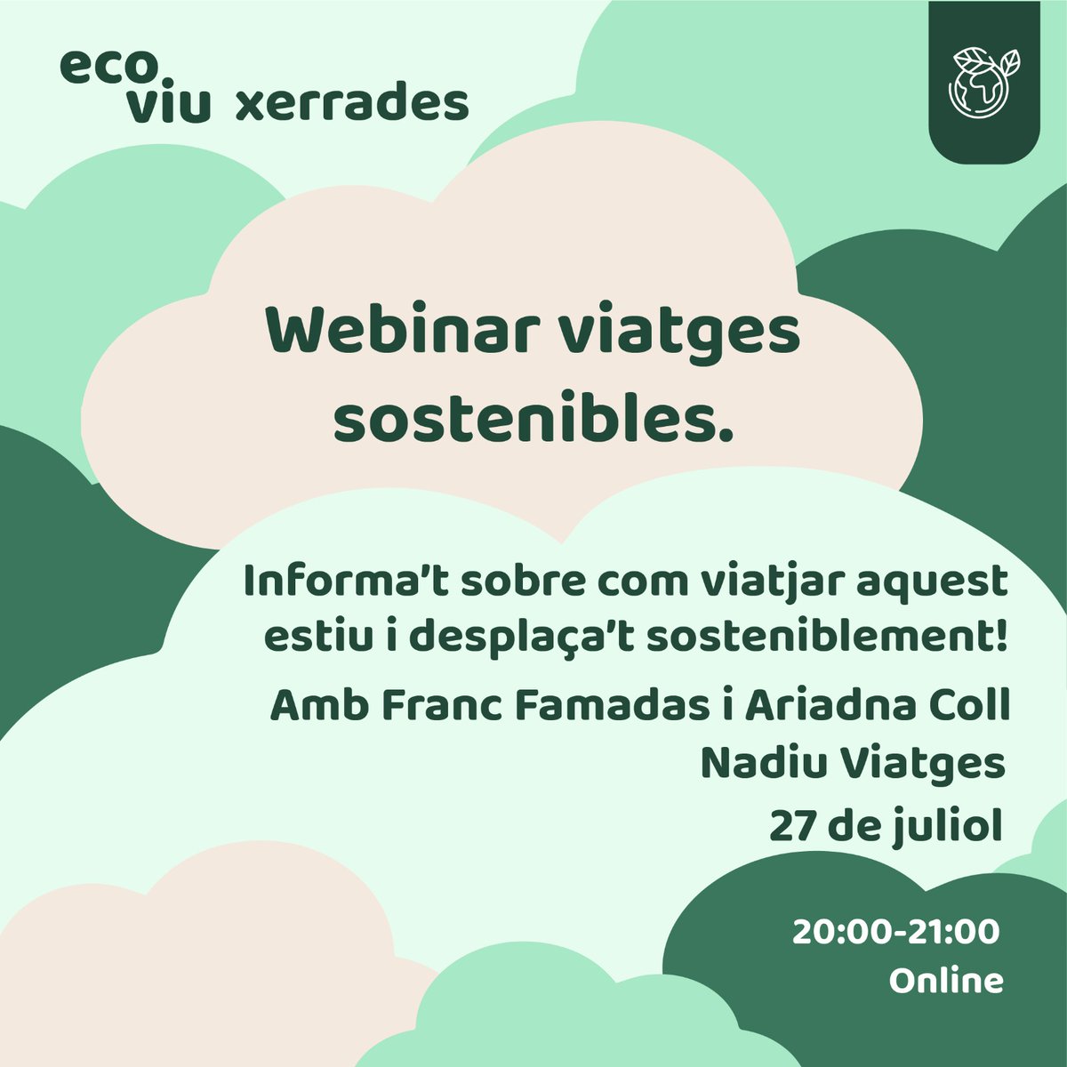 Hoy 27 de Julio participaremos a un webinar organizado por <a href="/ecoviu/">ecoviu</a> .
En él hablaremos sobre cómo viajar de manera responsable y sostenible.

📅27 de Julio
⏰20-21:30h

👉Asiste entrando a este enlace a las 20h: us02web.zoom.us/j/85959371298
