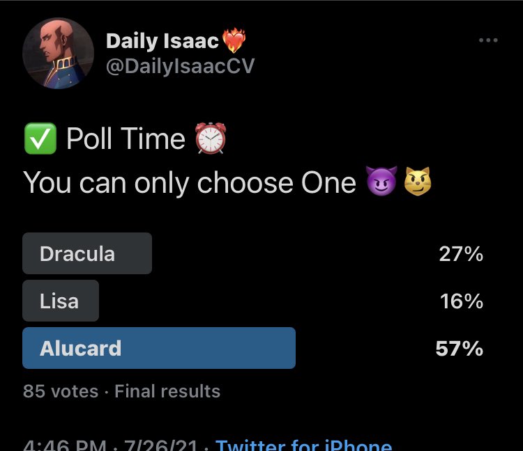 DailyIsaacCV's tweet photo. Alucard has won π for #TepesTuesday. π https://t.co/ZRRNdBlNSi