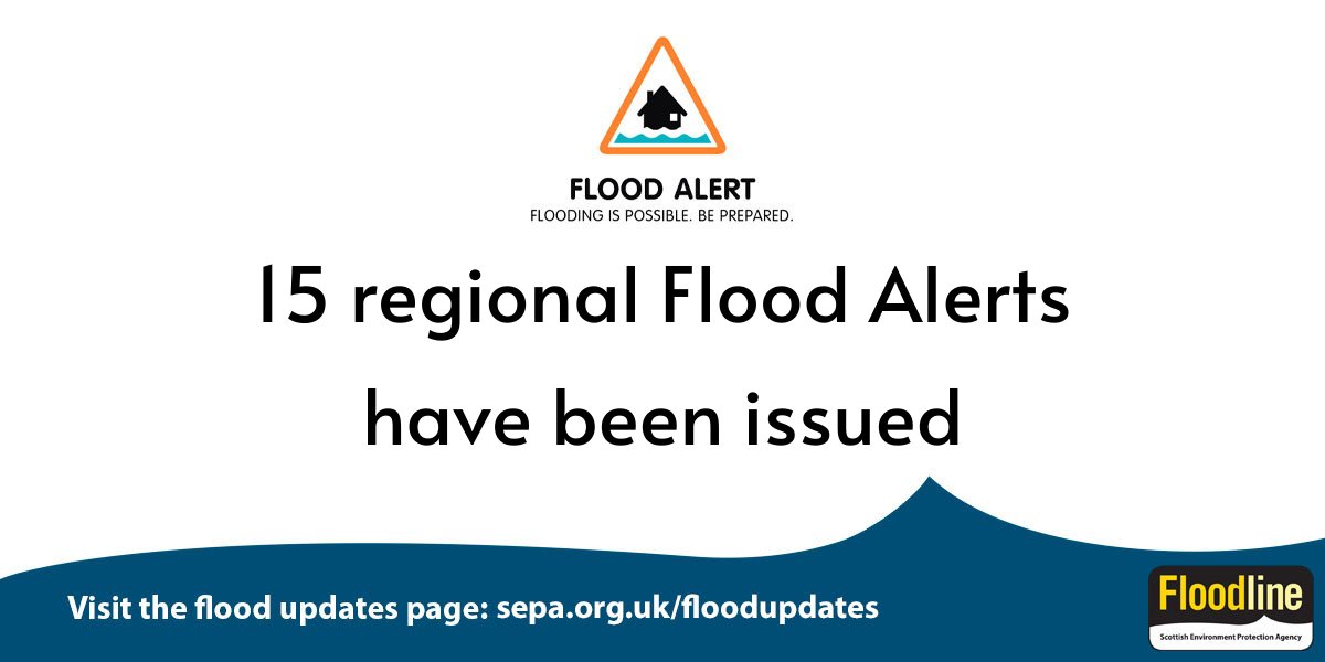 Significant flooding impacts are likely from surface water and small watercourses through Tuesday with some larger rivers responding into Wednesday as more persistent heavy rain develops across much of the mainland. Flood Alerts have been issued floodline.sepa.org.uk/floodupdates/