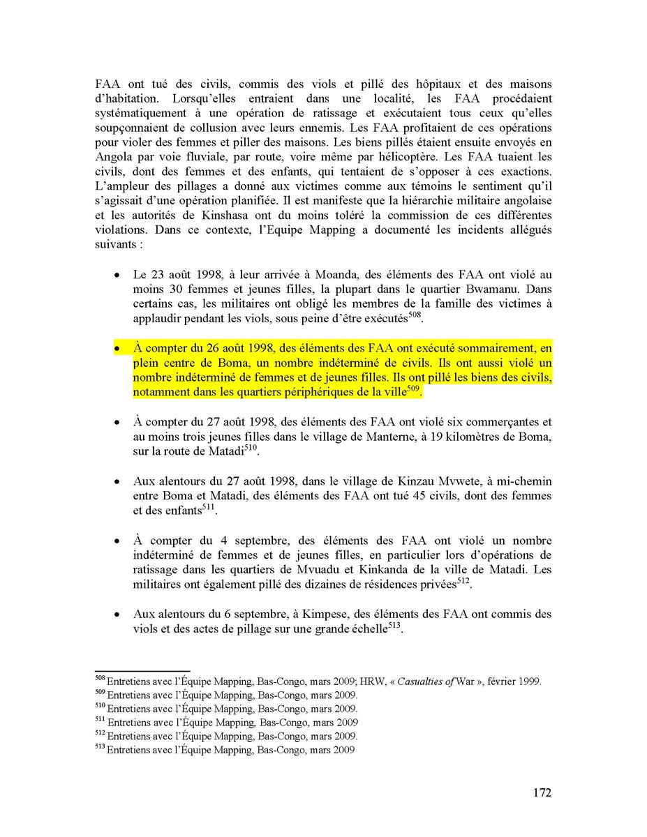 RapportMapping's tweet photo. À compter du 26 août 1998, des éléments des FAA ont exécuté sommairement, en plein centre de Boma, un nombre indéterminé de civils. Ils ont aussi violé un nombre indéterminé de femmes et de jeunes filles. https://t.co/5CGtmaleAz