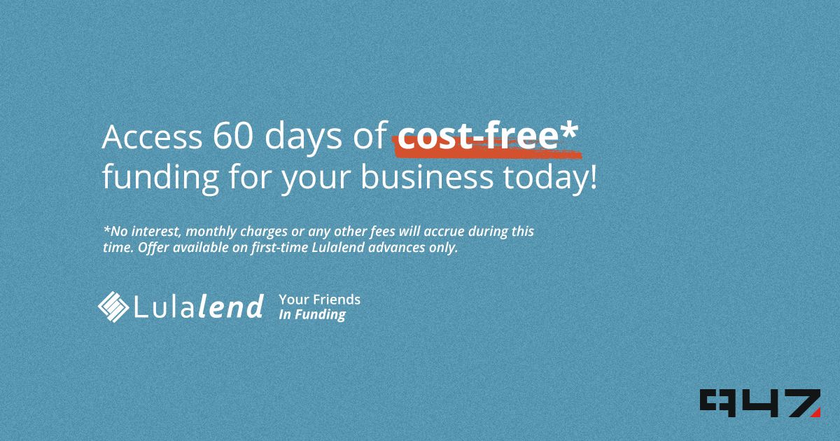 947's tweet photo. . @Lulalend offers fast and easy financing for your small business.
Access 60 days of cost-free* funding - visit https://t.co/JmtLEYHMj7 to apply.
#businessfunding #friendsinfunding
T's and C's apply. #Sponsored https://t.co/FAASRj8dx1