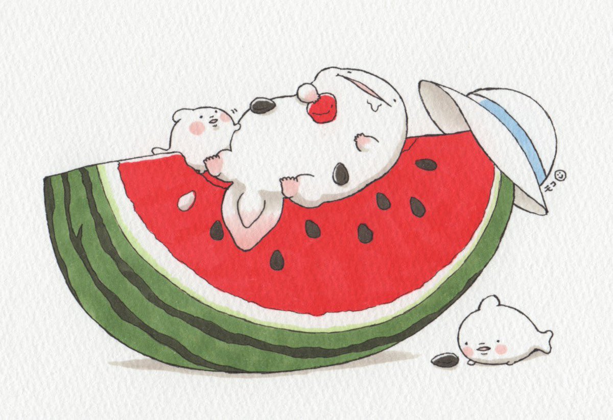 「オオサンショウウオ、スイカの思い出🍉 #スイカの日

食べたり遊んだり、スイカ」|モコ@うおマロ漫画更新中です！のイラスト