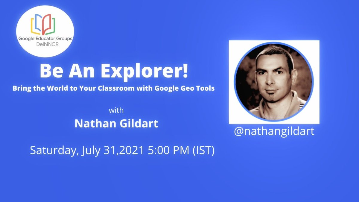 GEGDelhiNCR's tweet photo. Be an Explorer! Bring the World to your Classroom with Google Geo Tools ,join @ 5:00 pm 🇮🇳IST as we host our special guest @nathangildart
https://t.co/FVK0d6YC2A
@SanchitaGhosh17 @vibhapuri @roopali_arora @sangeetagulati9 @GlobalGEG @GEGAhmedabad @GEGPune @GegPunjab @googleearth https://t.co/SqhSZ2pI81