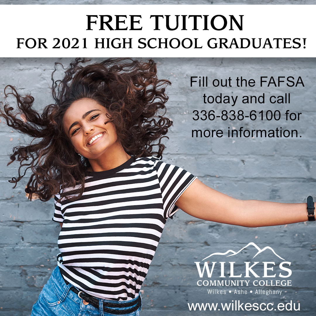 Wilkes_CC's tweet photo. FREE WCC TUITION for all 2021 High School Graduates. Fill out your FAFSA today and give us a call - 336-838-6100. Now is your chance! #LongleafGrant #FAFSA #WCC https://t.co/ZfzGX5vvZ9