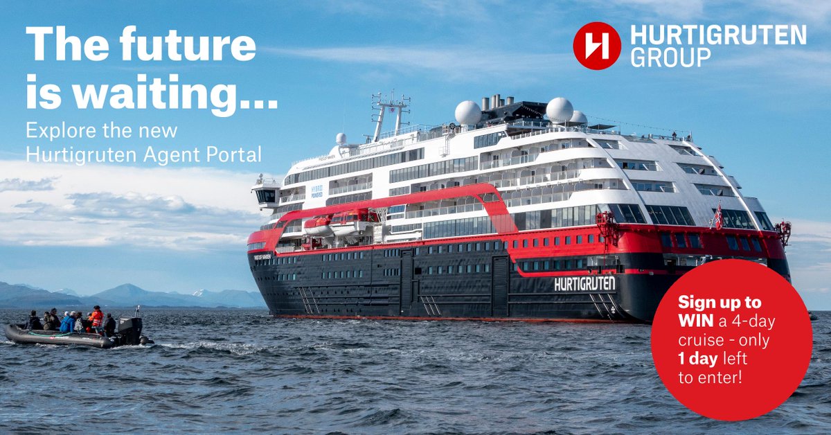 Hurtiagents's tweet photo. ⏰ WIN A CRUISE - 1 day left ⏰

Today is your LAST CHANCE to enter to WIN a 4-day cruise, so sign up to our new agent portal now: https://t.co/XXElGSi5JT

Join us LIVE at 3pm, 4 Aug on our Hurtigruten UK Trade Facebook group to find out our lucky winner: https://t.co/VhGB8YlvID https://t.co/YxNYWJ68RY