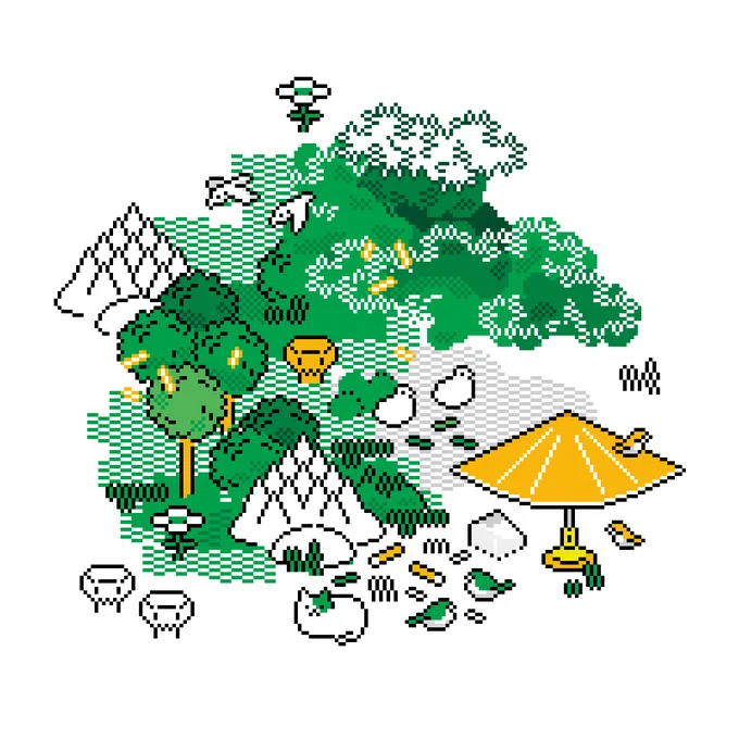 久しぶりに緑の森をたくさん描いてる👀
#pixelart 