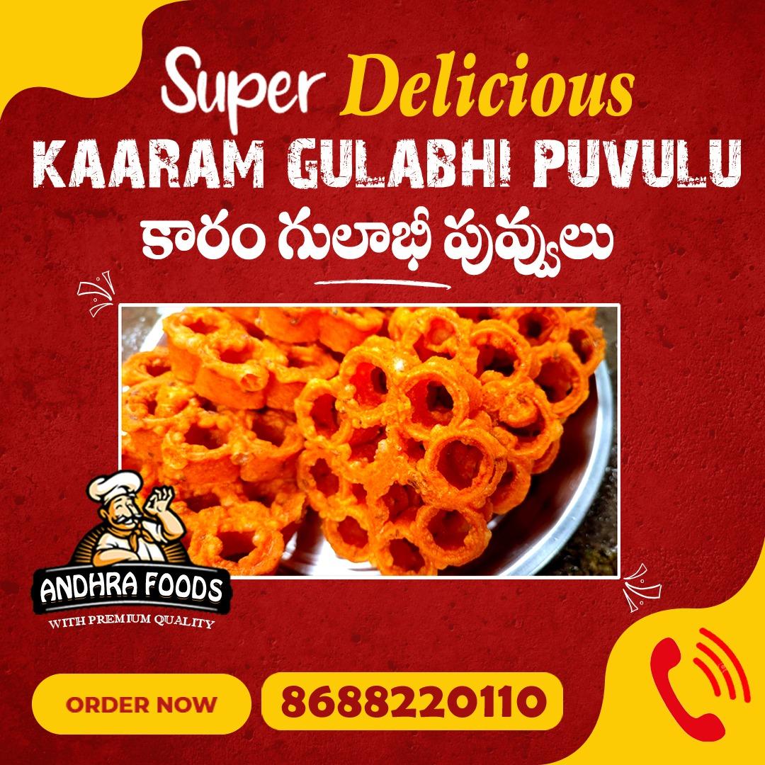 Andhrafoodsoffl's tweet photo. Authentically and hygiene prepared "Karam Gulabhi Puvulu" delivery at your door step. Just a call away.
Taste will make you amaze.
#StayHome #OrderUs #AndhraFoods https://t.co/R5lqGWIZS6