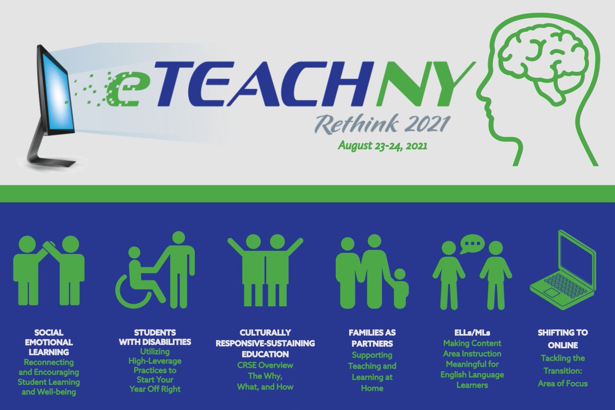 eTeachNY's tweet photo. Summer is a great time to relax, reset and RETHINK! Join us 8/24 &amp; 8/23 for our FREE summer conference! Ready to problem-solve, self-reflect, network &amp; earn CTLE credit? Visit https://t.co/RtPePiuKM0 to sign up! 💻 Registration closes 8/12. https://t.co/iwtOH8hQvV