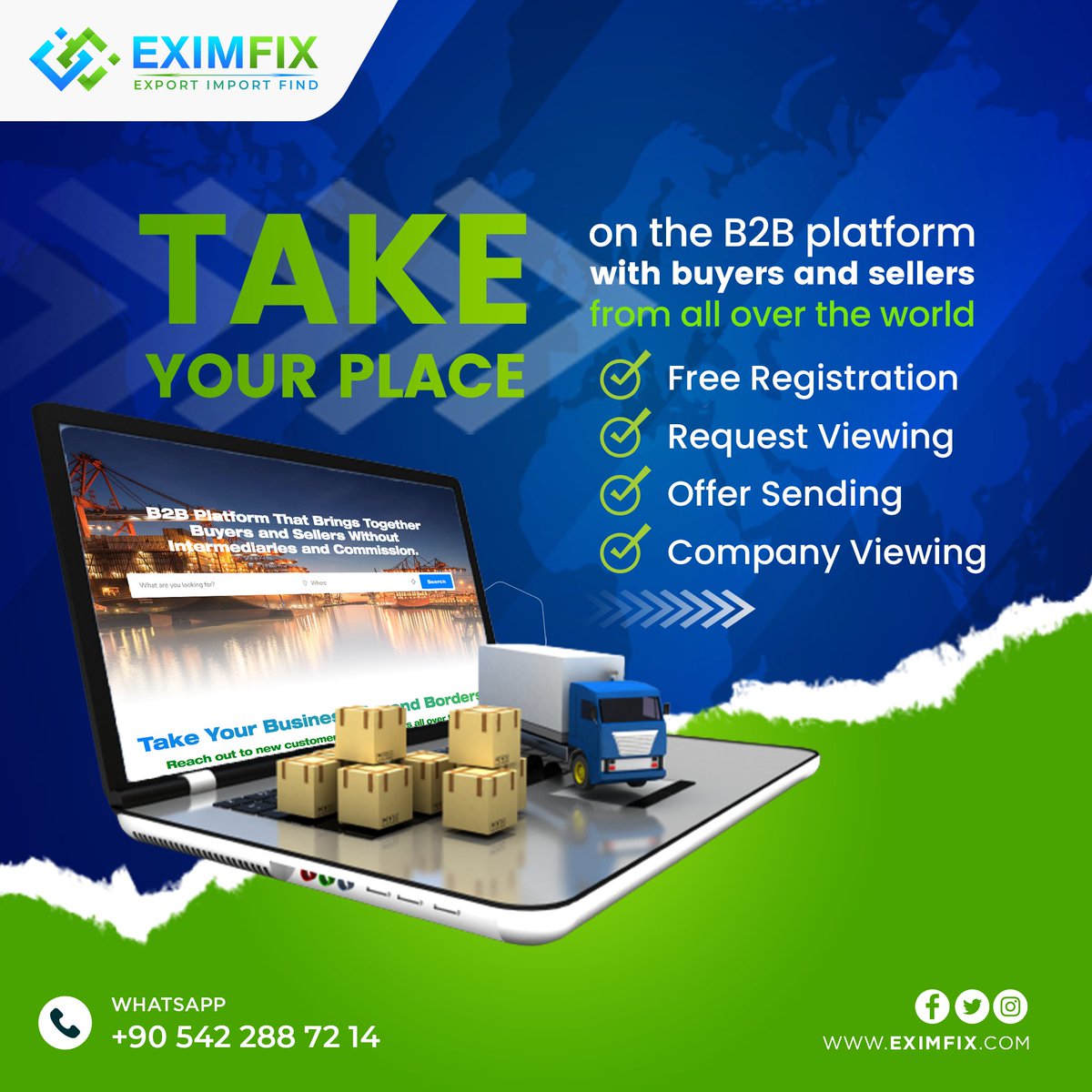 Market research is the process of asking questions about potential customers, gathering information about the target market and evaluating the results before entering a new market. Eximfix.com offers a marketplace for buyers/sellers from all over the world.

#export