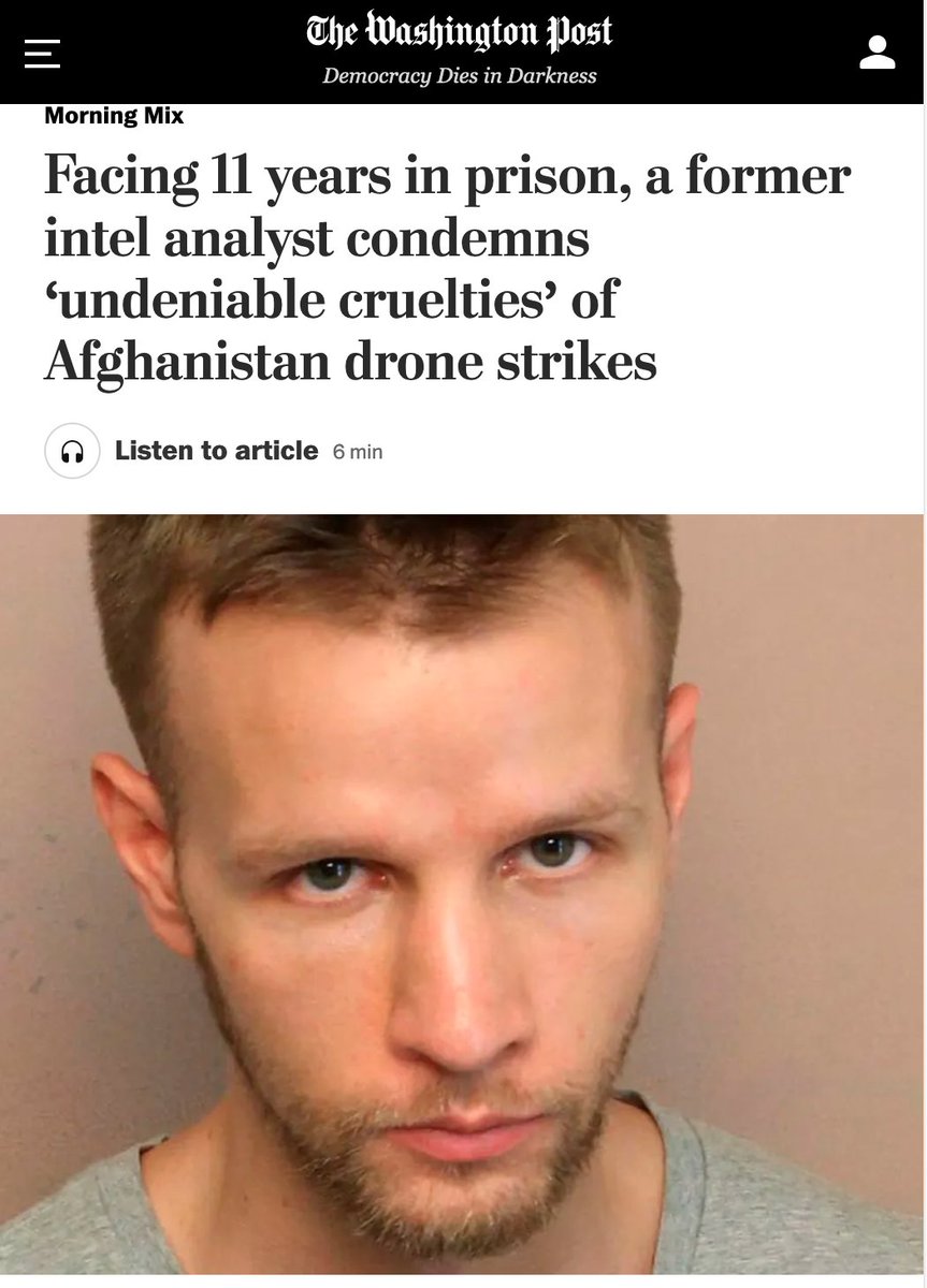 AlanRMacLeod's tweet photo. Left: Washington Post illustrates an article on corageous whistleblower Daniel Hale, who exposed US war crimes, with a mugshot. 

Right: Washington Post illustrates article on Michael Behenna, a war criminal who murdered Iraqis in cold blood, with a touching family love pic. https://t.co/MpMfXgJFwK