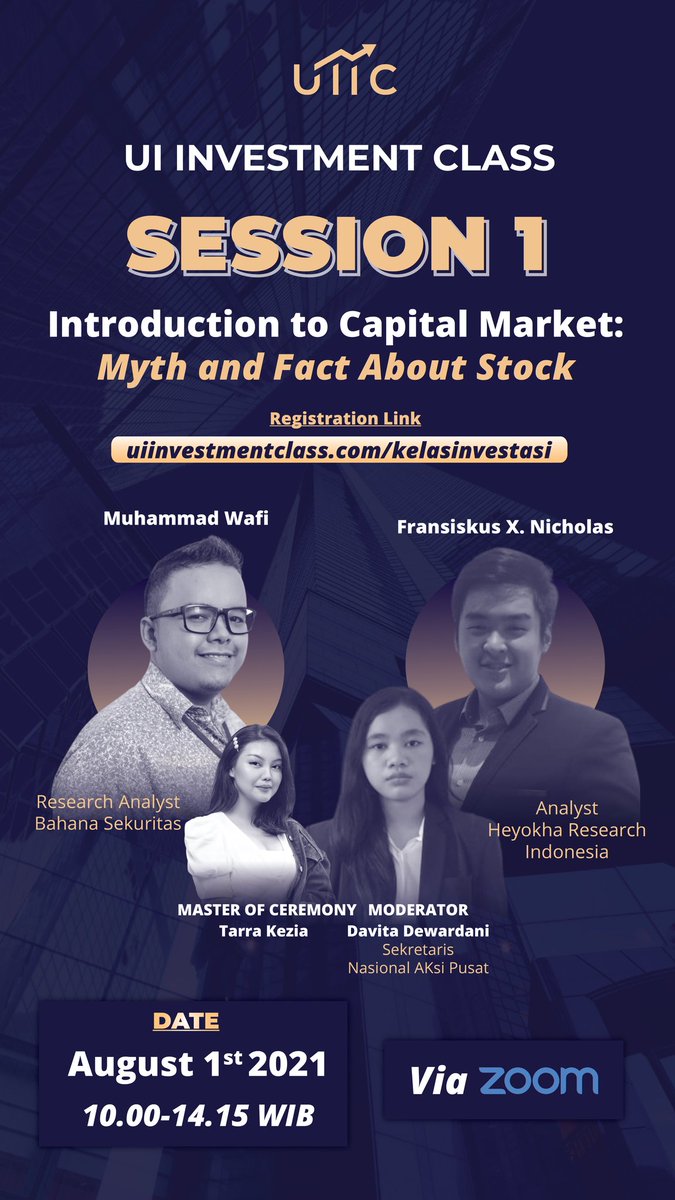 UIInvestClass's tweet image. [Session 1: Introduction to Indonesia Capital Market: Myth and Fact About Stock]

Greetings, Great Investor!

Pada sesi pertama ini, Anda akan dikenalkan pada dunia pasar modal di Indonesia

Segera daftarkan dirimu di uiinvestmentclass.com/kelasinvestasi

#UIInvestmentClass
#BeYoungBeInvestor