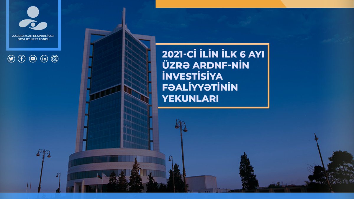 SOFAZOfficial's tweet photo. ARDNF-nin 2021-ci ilin ilk 6 ayı üzrə investisiya fəaliyyətinin yekunları
Daha ətraflı: https://t.co/I7IAJ3DStL
#ARDNF #Azərbaycan #SOFAZ #Neftfondu https://t.co/cxPuocB2Lg
