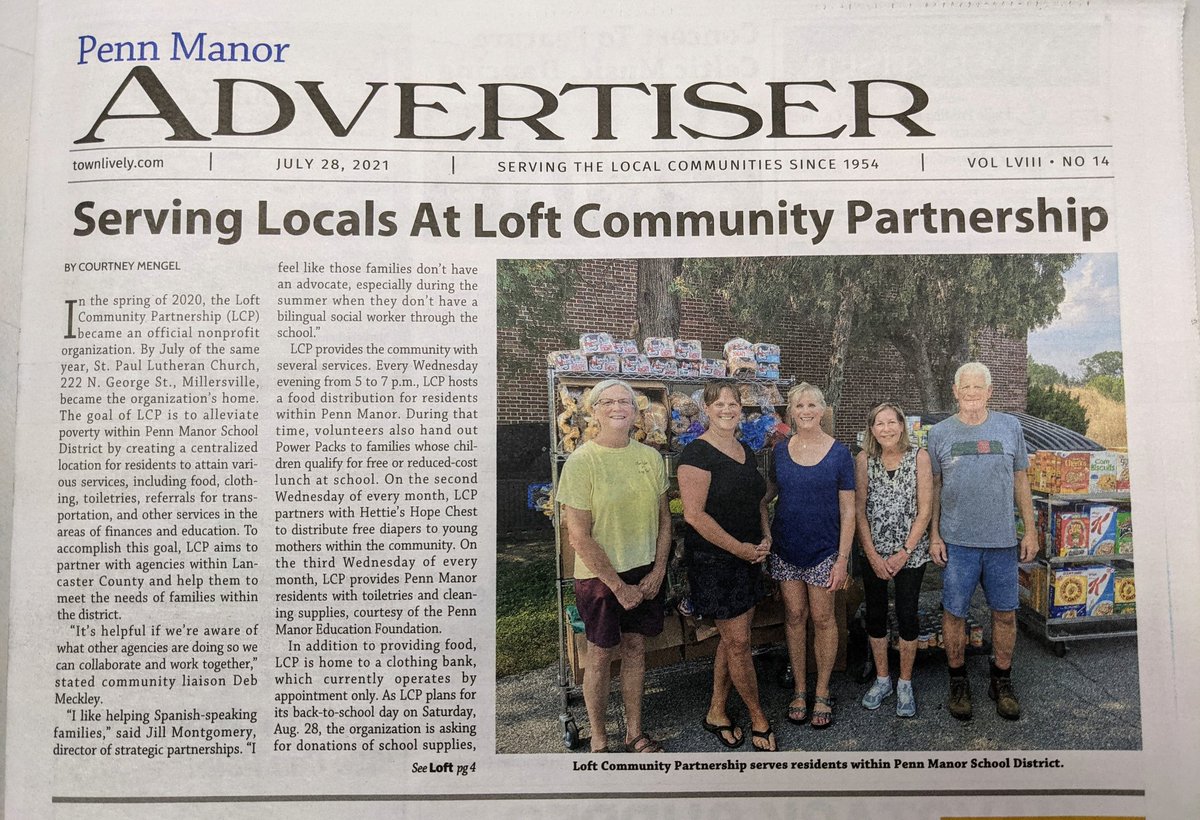 Thank you, Penn Manor Advertiser, for featuring The Loft Community Partnership in this week's issue. It's a terrific resource for Penn Manor families!