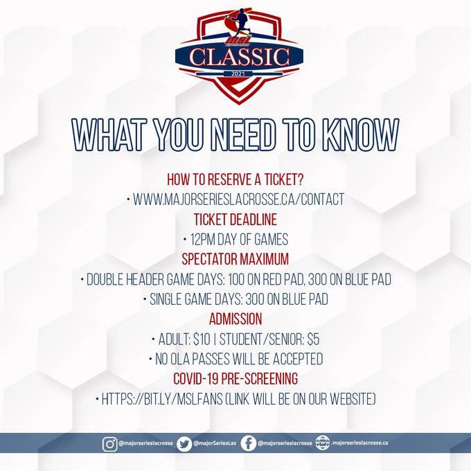 It's Game Day vs <a href="/BrooklinLC/">Brooklin Lacrosse Club</a> Here's what you need to know about tickets! They are almost sold out so reserve them now! If you can't get to the game, you can watch live online. #MSLClassic #KodiaksCountry