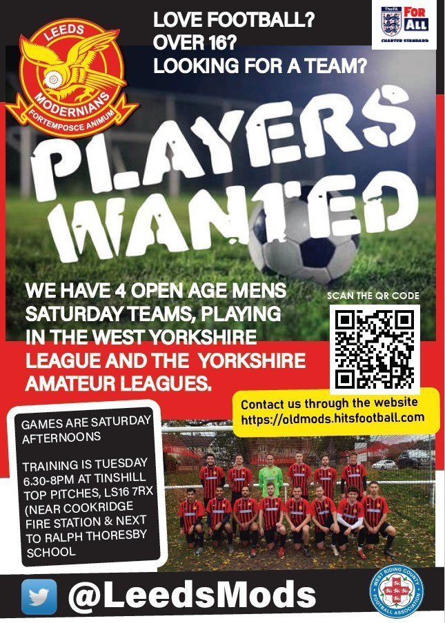 LeedsMods's tweet photo. 🚨TRAINING🚨
Training tonight, as the season draws closer!
🏟️Tinshill Top, Cookridge
📆27/07/21
⏰6:15pm
ALL PLAYERS WELCOME!!!
If you're over 16 and looking for a club, come down and see if you enjoy it! #YAL #WYAFL #LEEDS #FA #FOOTBALL #GRASSROOTS
#UTM #LEEDSMODS ⚫️🔴⚫️🔴 https://t.co/g8VvTiHKN6