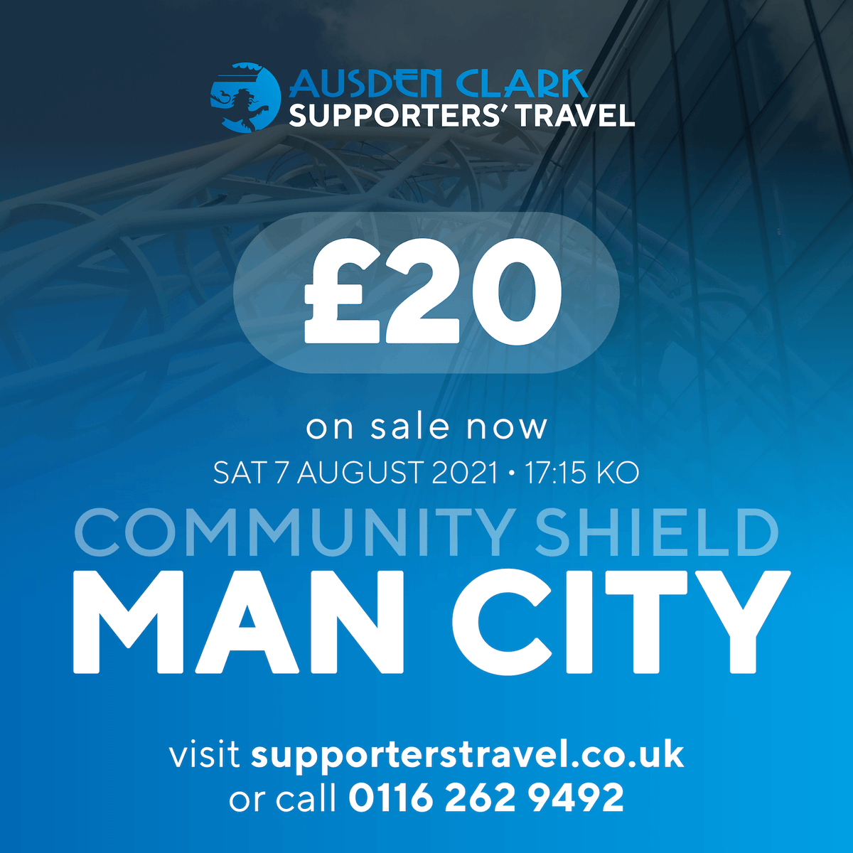 SupporterTravel's tweet photo. Travel tickets for the FA Community Shield fixture against Man City at Wembley are now on sale at £20 per person 🎟Book online at https://t.co/fSCkDYri61 or call us on 0116 262 9492.
#LCFC #Leicestercity #CommunityShield #awaytravel #foxtravel #ausdenclark https://t.co/WSR6HxP6MX