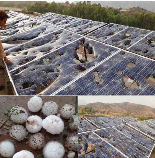 ソーラーパネルは雹に弱い？雹が降った後の光景がこれ！