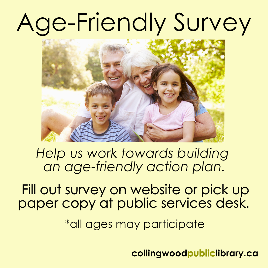 Share your ideas on what you believe are important age-friendly priorities in our community.  This will help us build age-friendly actions focusing on supporting the health, well-being and quality of life for older adults living in Collingwood. ow.ly/bY0450FrRFm