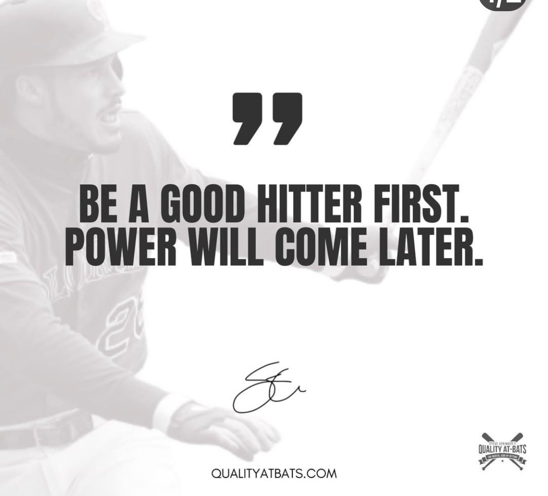 qualityatbats's tweet photo. This is so right- not sure but my gut says a lot of coaches might be teaching Power 1st-Power is the most overrated tool In scouting if U can’t Hit https://t.co/q7i9ANYWog Good hitters use the whole field-U can’t look in and hit away-U can look away and hit in-COMPETEwCONFIDENCE https://t.co/KhZkYSrOd3