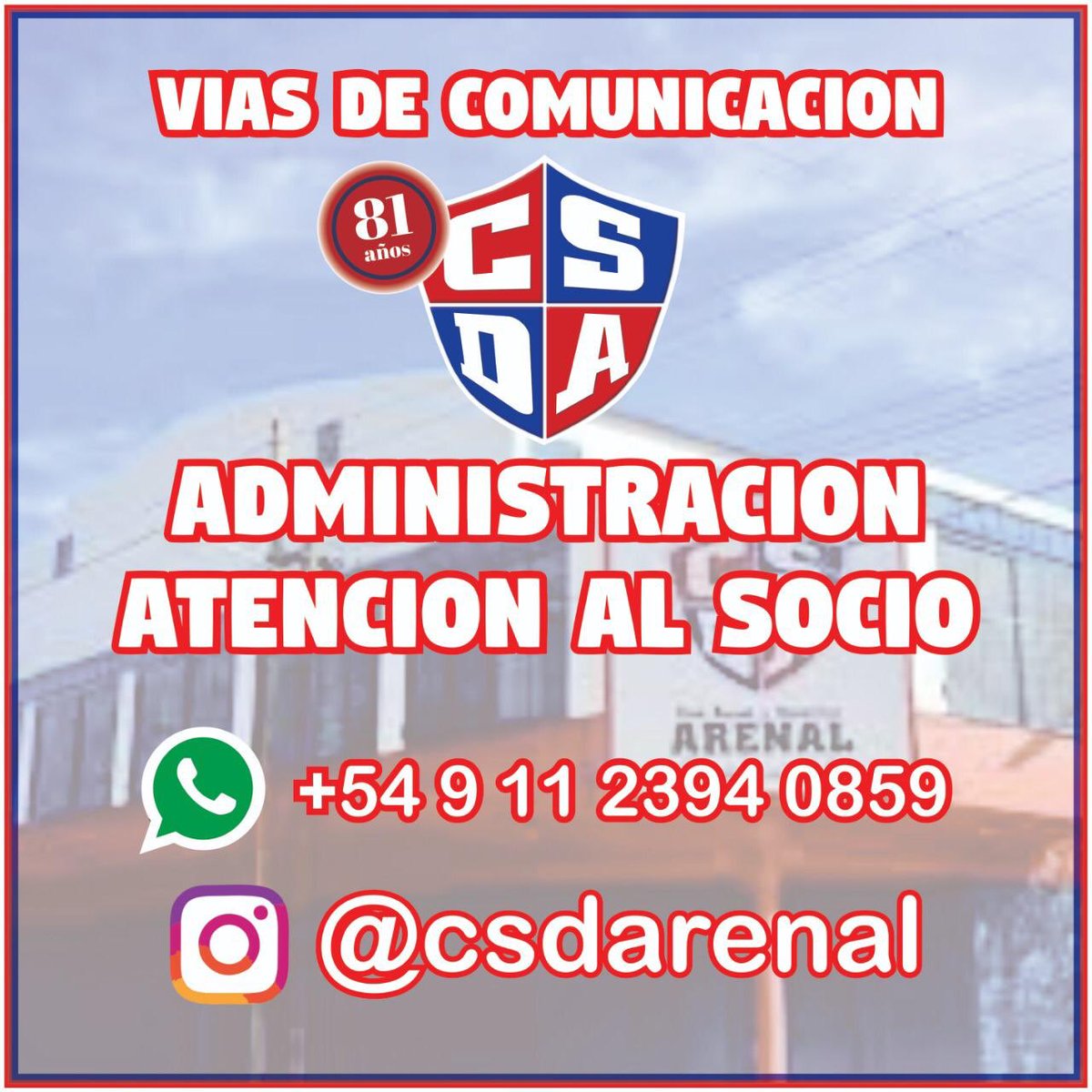 ¡Atención!
Nuevo canal de contacto para consultas y atención al socio. 

#vamosarenal #SomosArenal #SomosMaschwitz