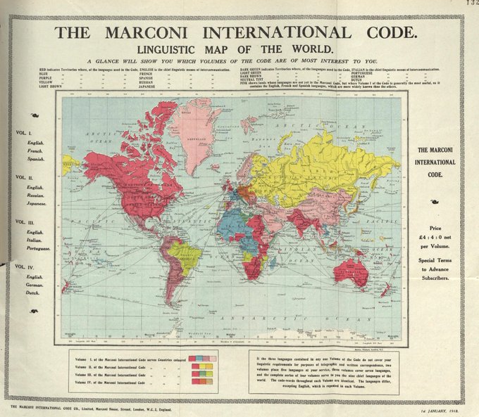 Marconi International Code linguistic map of the World 1918