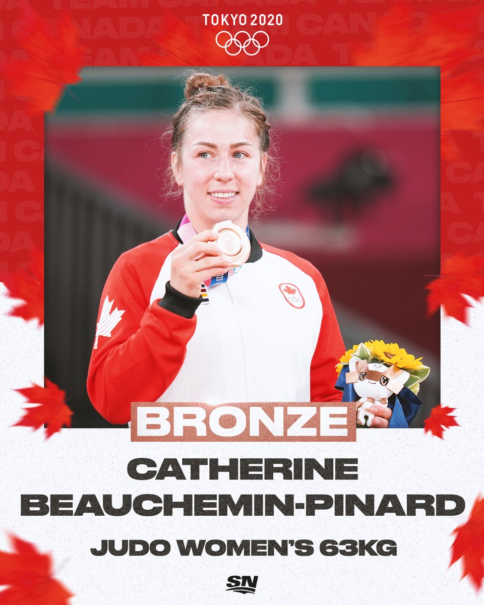 Sportsnet's tweet photo. 🥉 BRONZE FOR CANADA 🥉

Catherine Beauchemin-Pinard captures @TeamCanada's second Bronze Medal in Judo! 🇨🇦

#Tokyo2020 | #TeamCanada https://t.co/p1t7nJfUmL