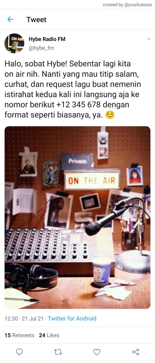 yourkukiess's tweet photo. YOONMIN AU 
[ Derana ]

Biasanya, sǝIǝbritî kalau punya pasangan tidak jauh dari kalangan sǝIǝbritî juga. Tapi tidak dengan Y. Menyukai teman sǝkoIahnya sendiri—si penyiar radio sǝkoIah di jam istirahat kedua. https://t.co/9r6zNB1geD