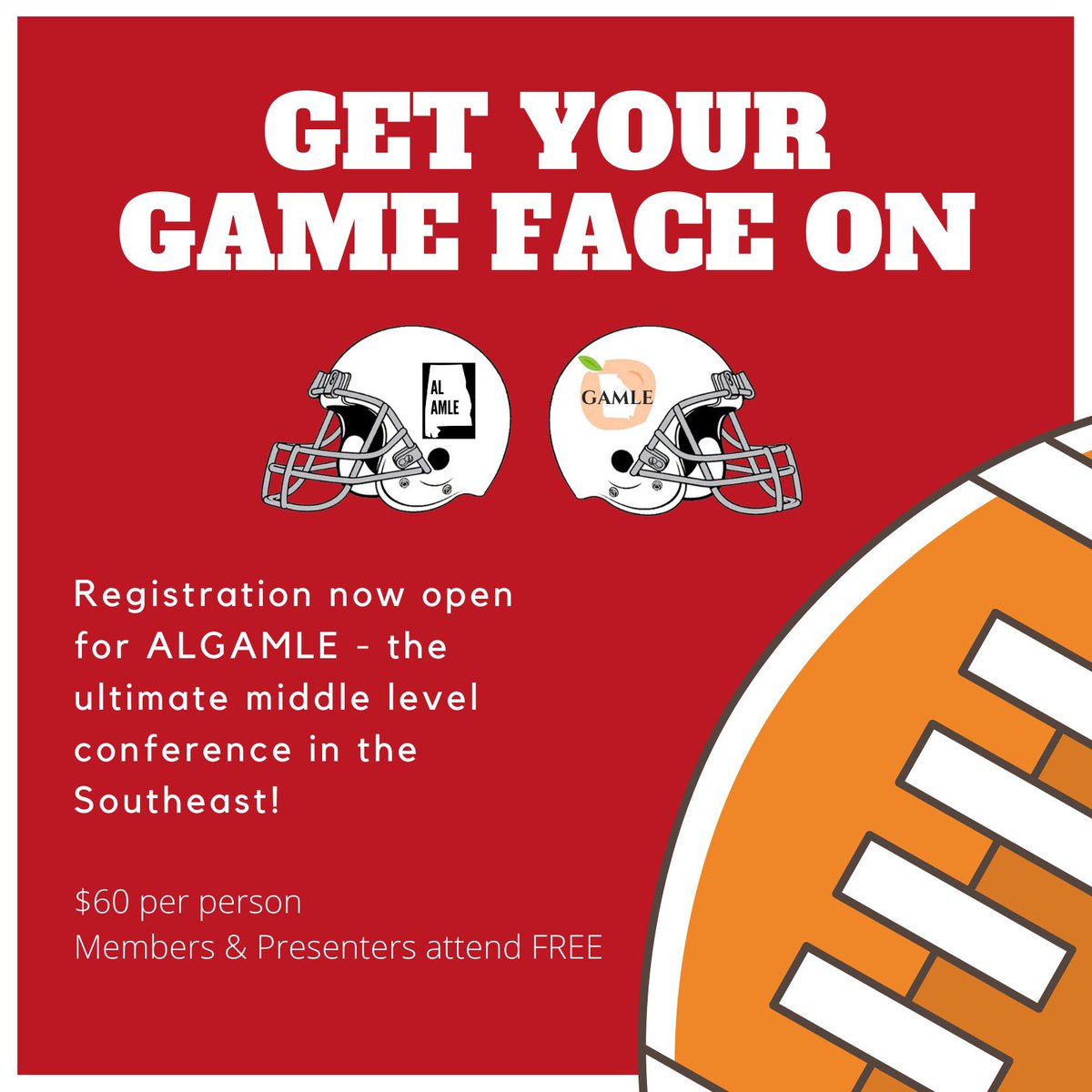 alabama_amle's tweet photo. Today is the day and now is the time: register for our inaugural AL/GA Middle Level Education Conference!

Members of @GAMLEtoday or @alabama_amle attend for FREE; general registration  = $60. Let’s do this Alabama! #gamle #alamle #amle #mschat

https://t.co/VsT08TZZPn https://t.co/NlssxVAdFA
