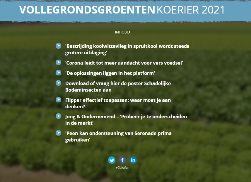 De Vollegrondsgroenten Koerier van 2021 staat online! Mocht het niet bij u op de mat gevallen zijn, bekijk dan hier de digitale versie:
agro.bayer.nl/Uit-de-praktij…