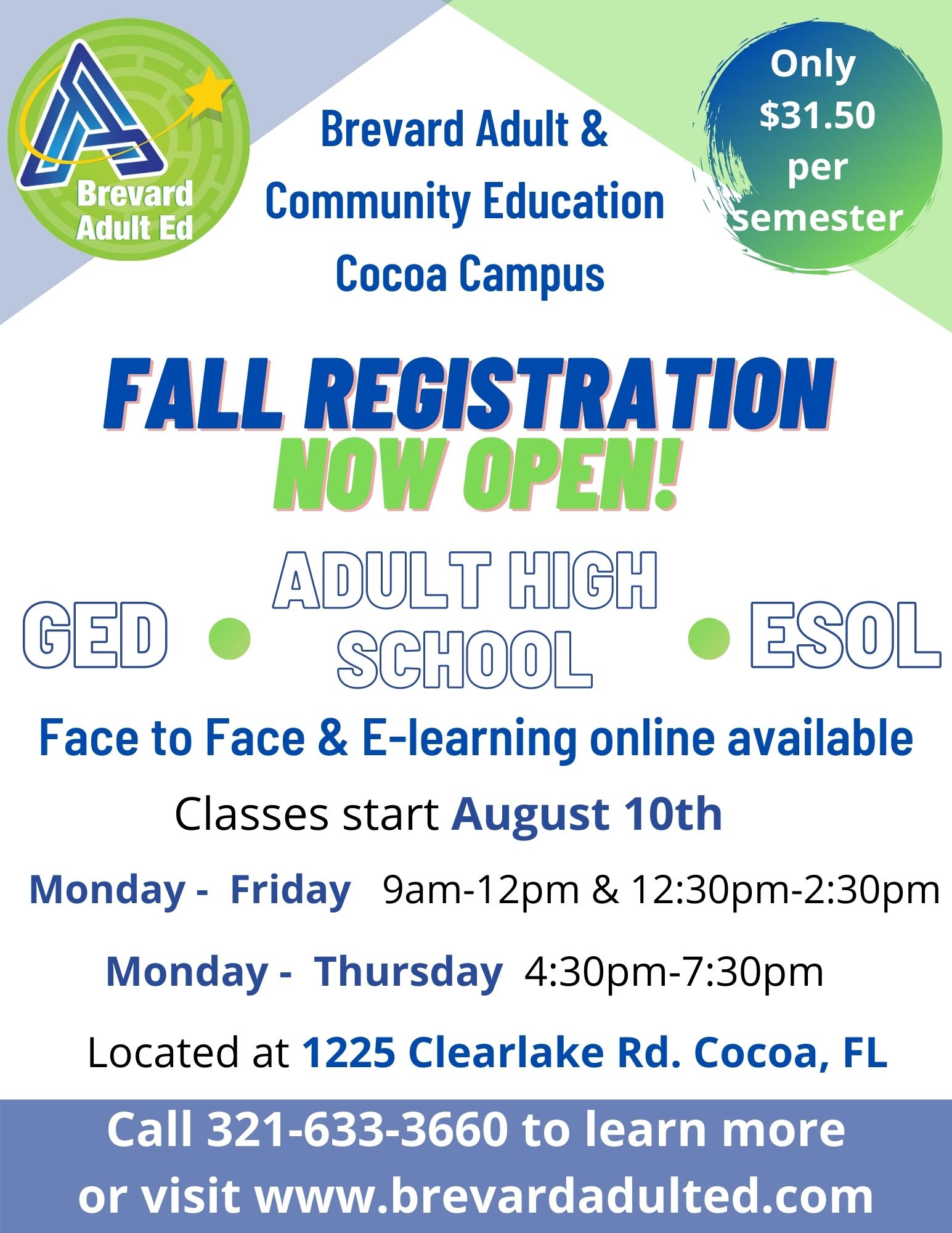 Brevard Adult & Community Education on Twitter: "🎉🎉 FALL REGISTRATION