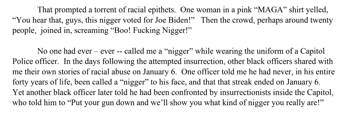 GeoffRBennett's tweet photo. Capitol Police officer Harry Dunn, in his prepared opening statement, describes the racist epithets he and other Black officers endured on Jan. 6:

https://t.co/FgH4THeiPl https://t.co/dSpNCzxzln