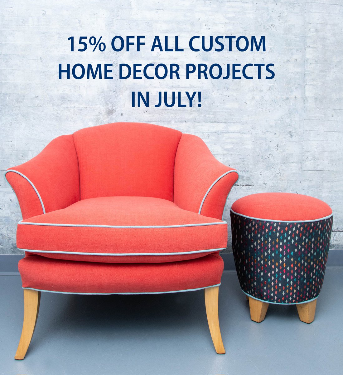 Only a few days left! 15% off all custom home décor projects in July at Kreatelier! Upholstery, pillows, lamp shades, and more! Contact Kreatelier with any project ideas!