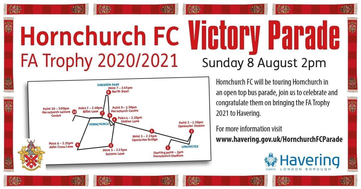 We are pleased to announce in collaboration with <a href="/LBofHavering/">Havering Council</a> our FA Trophy Open Top Bus Parade on Sunday 8th August. Please come out and support the team! #COYU