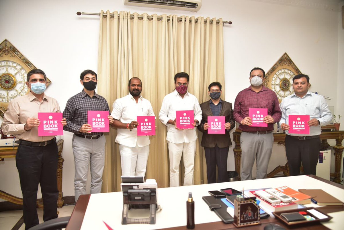 KTRBRS's tweet photo. Happy to announce the launch of Pink Book-2021, an investors guide to Telangana. Pink Book gives a 360° view of Telangana from  investors' perspective and is a step forward towards improving EoDB. Download the E- Copy here: https://t.co/naIOUr9Gte https://t.co/8tkAEkVoMX