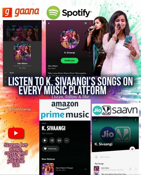 TrendsSivaangi's tweet photo. Listen to Sivaangi's songs on official music platforms
Stream her songs and vlogs in youtube💜

Spotify : https://t.co/gYl8BIlW6q
Saavn : https://t.co/v3DYKNn8RN
amazonprime : https://t.co/9IyuAwIYEx?
Ganna : https://t.co/qmn4pKsDQE
Wynk Music : https://t.co/Qmovg8RCmE

#Sivaangi https://t.co/e20ZWPVKIF