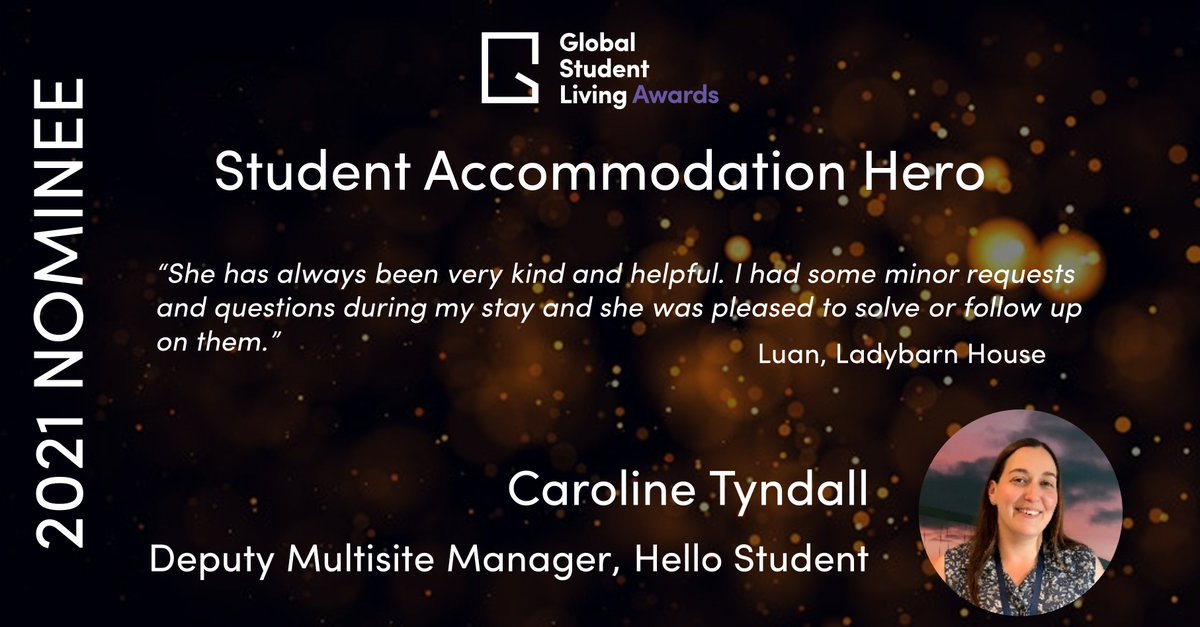 gsl_news's tweet photo. Our next Student Accommodation Hero nominee is Caroline Tyndall from @_HelloStudent!

Caroline said: "I am so happy to have been nominated for a Hero Award and it's great to know one of our residents felt I deserved recognition."

#StudentAccommHeroes2021 #GlobalStudentLiving https://t.co/aMsZxr6IAQ